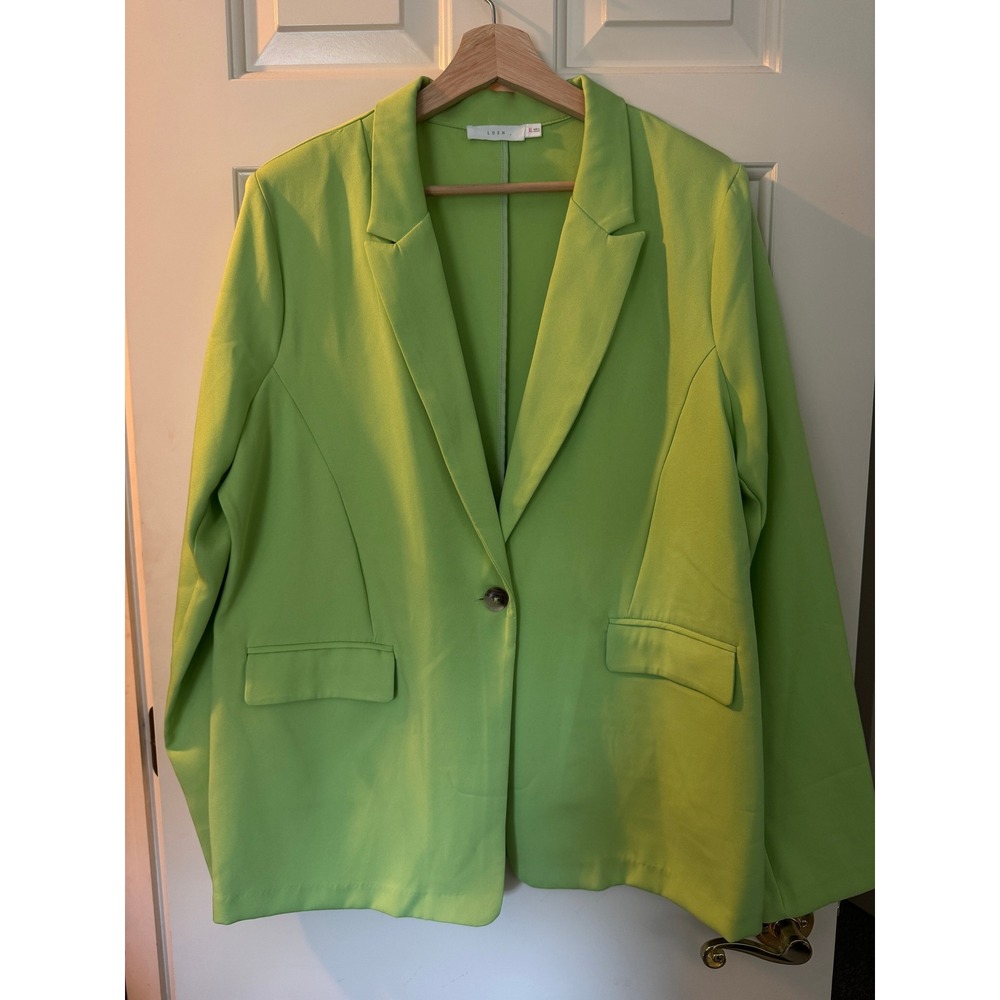 Lush Lime Green Single Button Blazer Jacket Neon Chartreuse XL Women - Picture 2 of 3